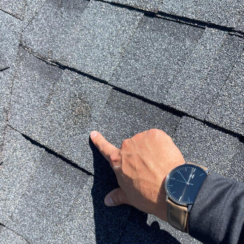 Asphalt roof shingles with hail damage inspection