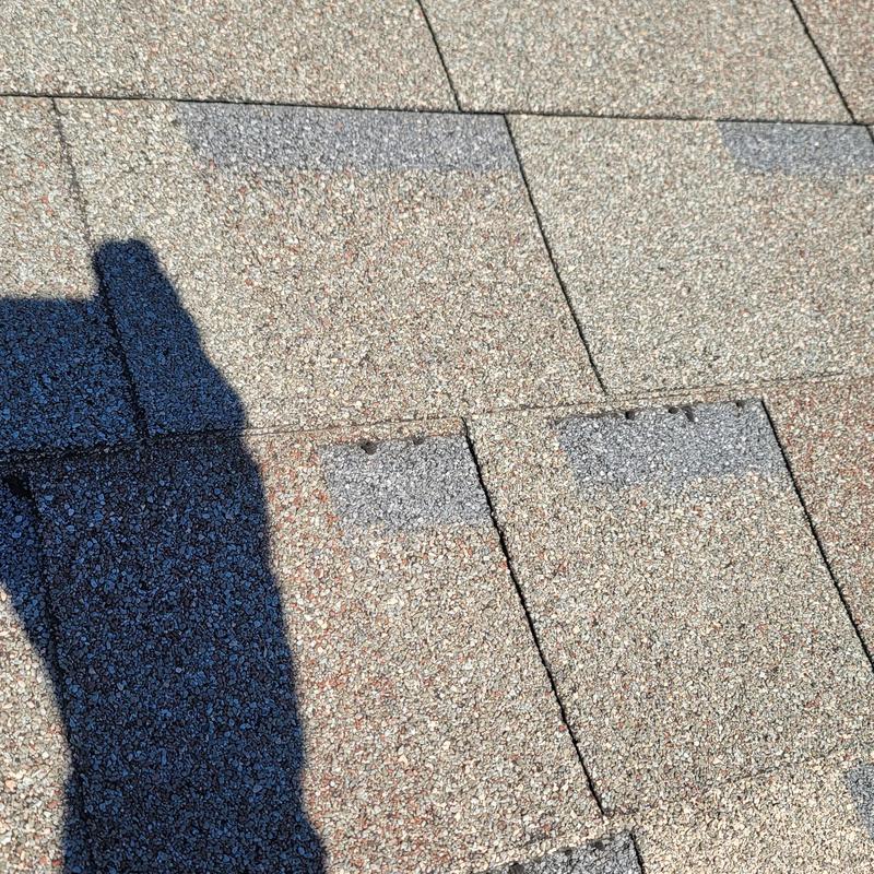 Asphalt roof shingles with hail and wind damage