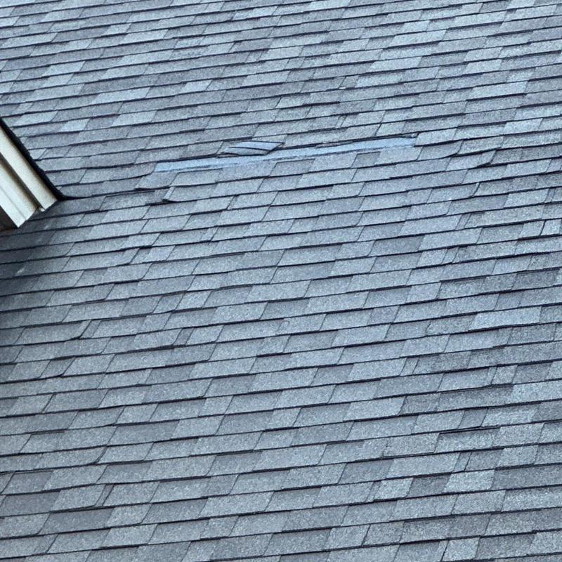 Asphalt shingle roof with damaged and lifted shingles
