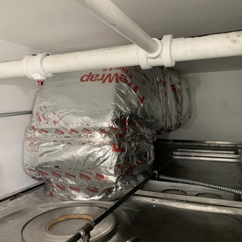 Commercial hood vent exhaust duct insulation and piping