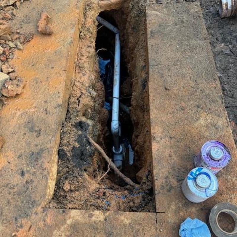 PVC underground pipe excavation and repair site PVC underground pipe excavation and repair site
