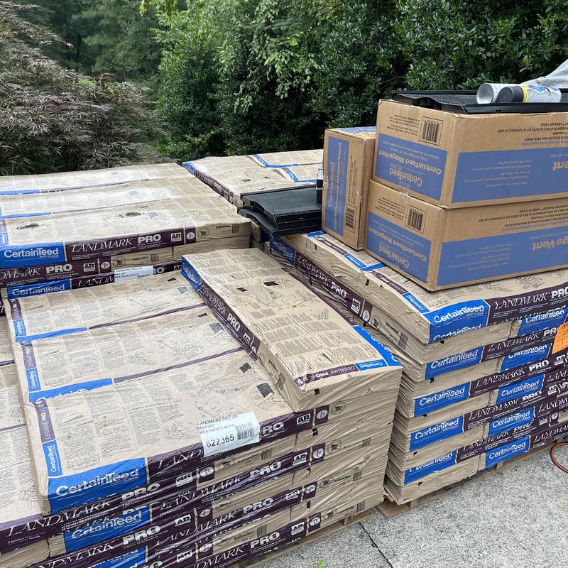 CertainTeed Landmark Pro shingles stacked for reroof CertainTeed Landmark Pro shingles stacked for reroof