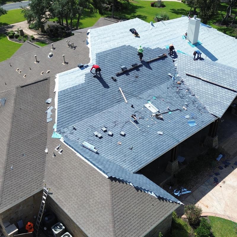 DaVinci Slate synthetic tile roof installation in progress DaVinci Slate synthetic tile roof installation in progress