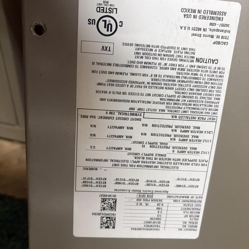 TXV valve specifications and electrical info label