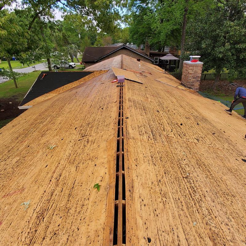 Roof decking replacement with exposed plywood panels