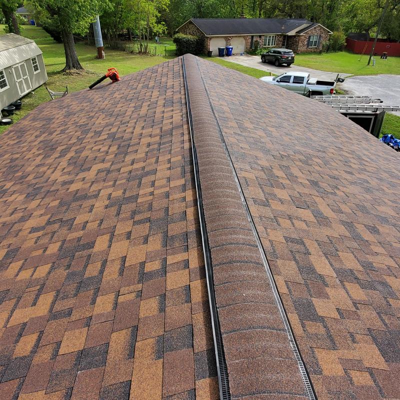 Owens Corning Duration Brownwood shingles roof ridge vent installation