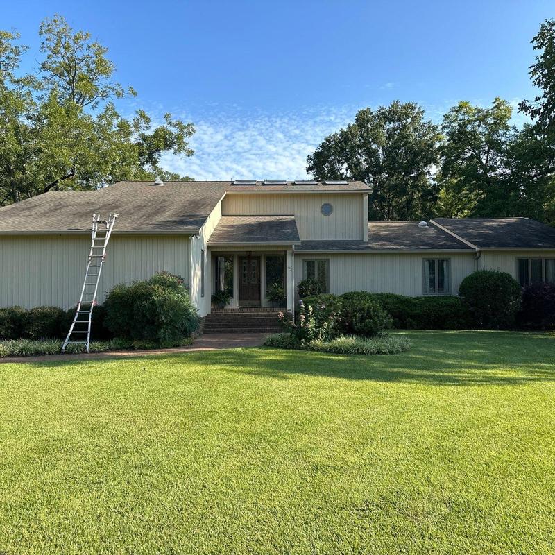 Owens Corning Driftwood roof shingles with ladder Owens Corning Driftwood roof shingles with ladder