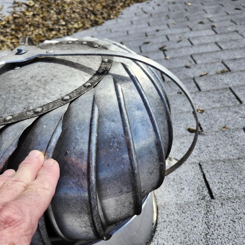 Soft metal roof vent damaged by hail impact Soft metal roof vent damaged by hail impact