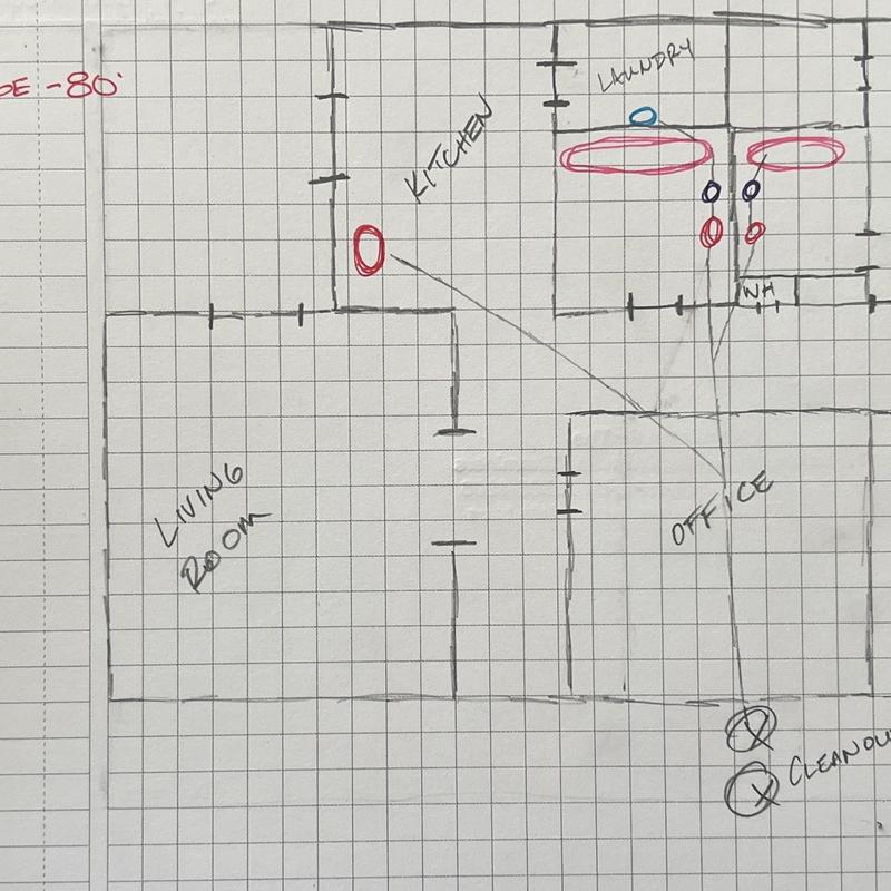 Sewer line layout with breaks marked in Carrollton TX