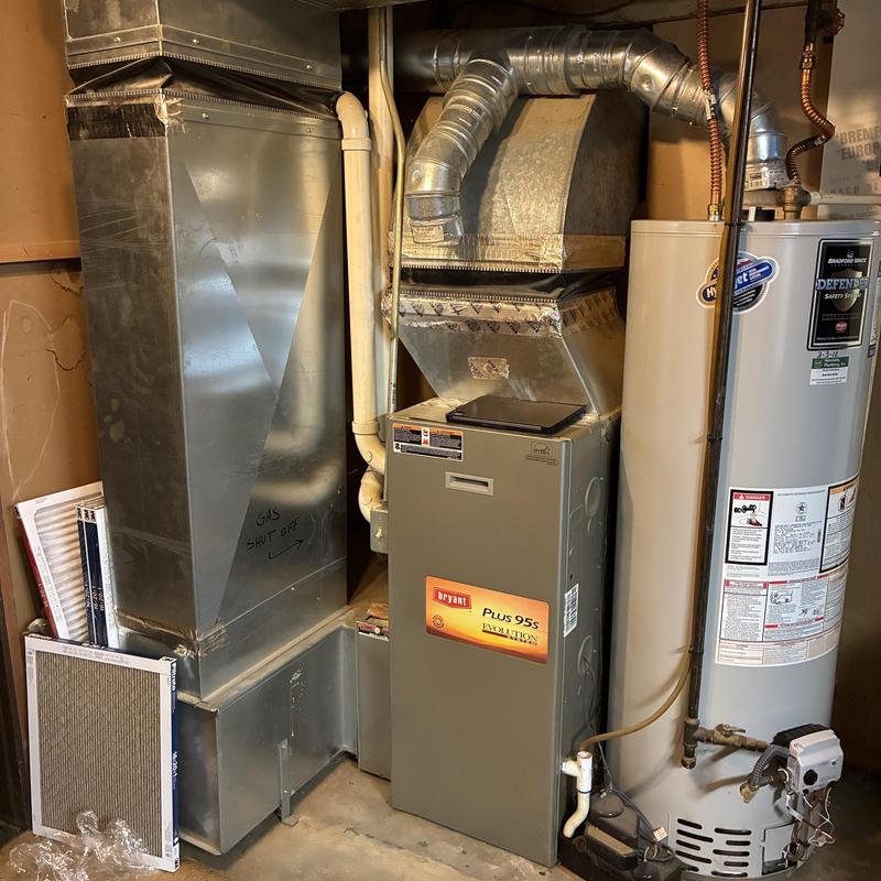 Ruud gas furnace with ductwork and water heater Ruud gas furnace with ductwork and water heater