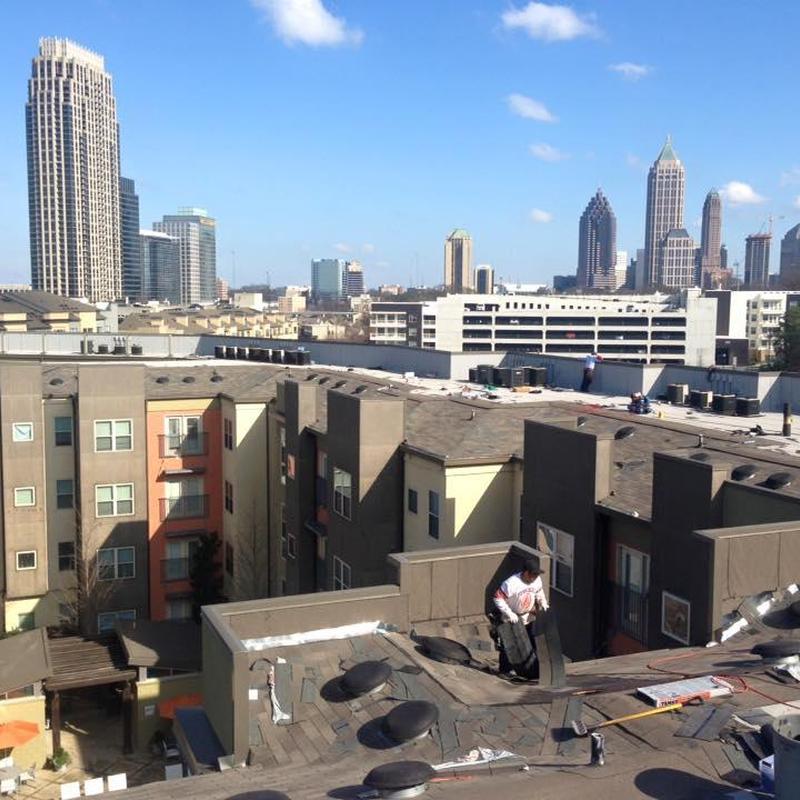 Asphalt shingle roof replacement on apartment complex