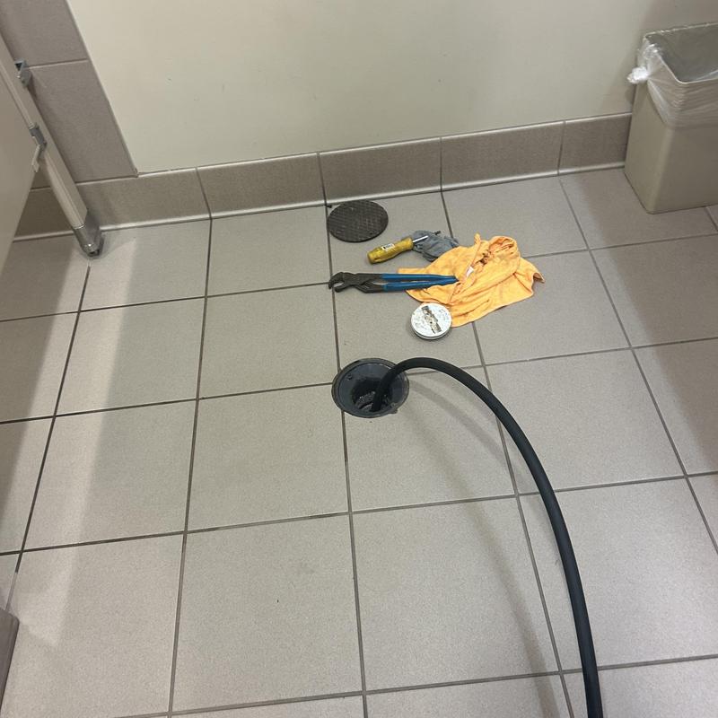 Floor drain hydro-jet cleaning with tools and cloth Floor drain hydro-jet cleaning with tools and cloth