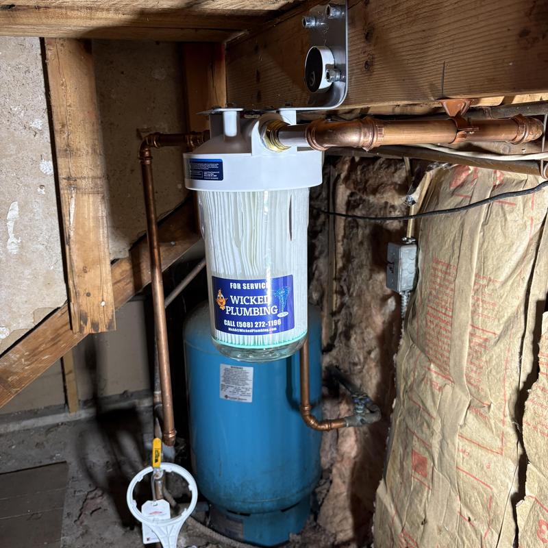 Whole house sediment filter with new cartridge installed