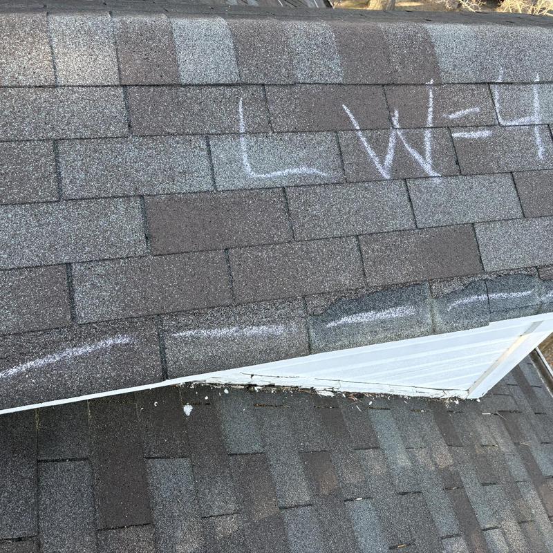 Asphalt shingle roof with marked damage inspection