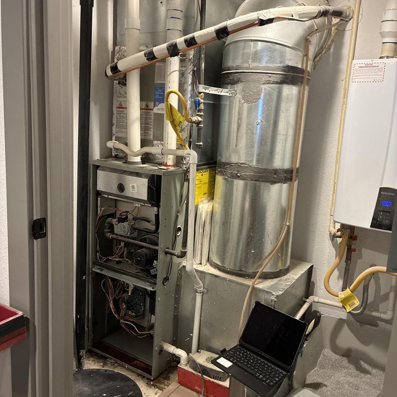 Ruud gas furnace with ductwork and control system Ruud gas furnace with ductwork and control system