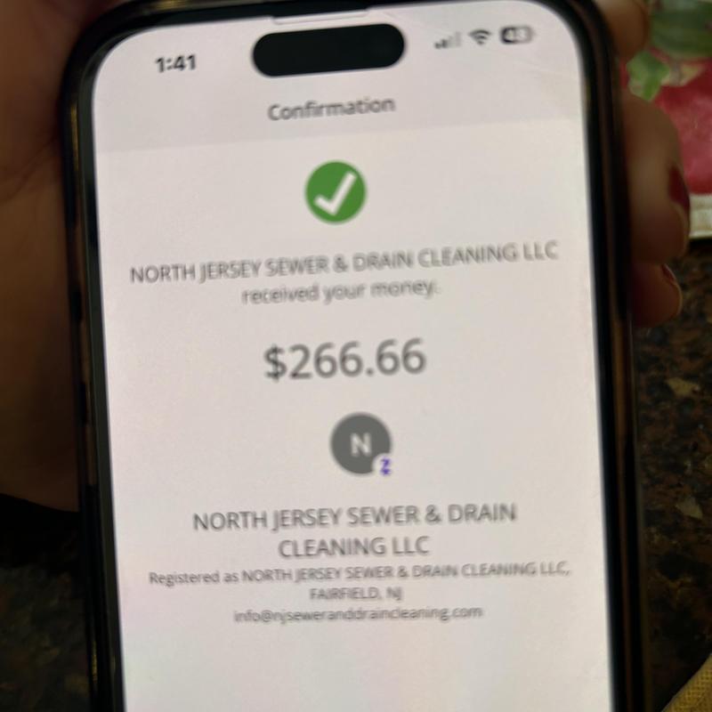 Sewer and drain cleaning payment confirmation screen Sewer and drain cleaning payment confirmation screen