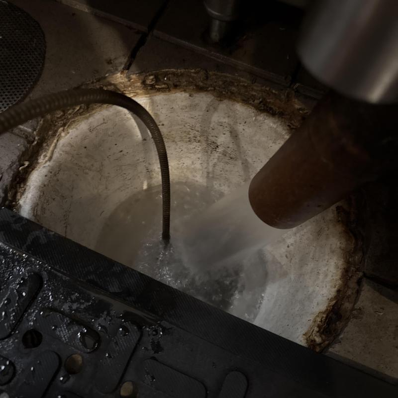 Commercial kitchen floor drain snaking and flushing