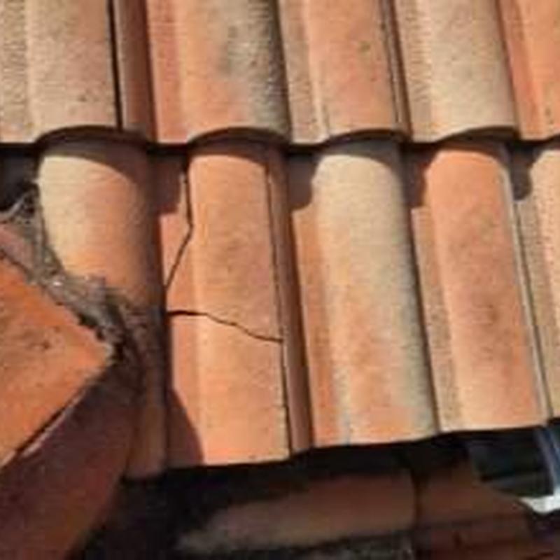 Concrete tile roof with visible cracks close-up