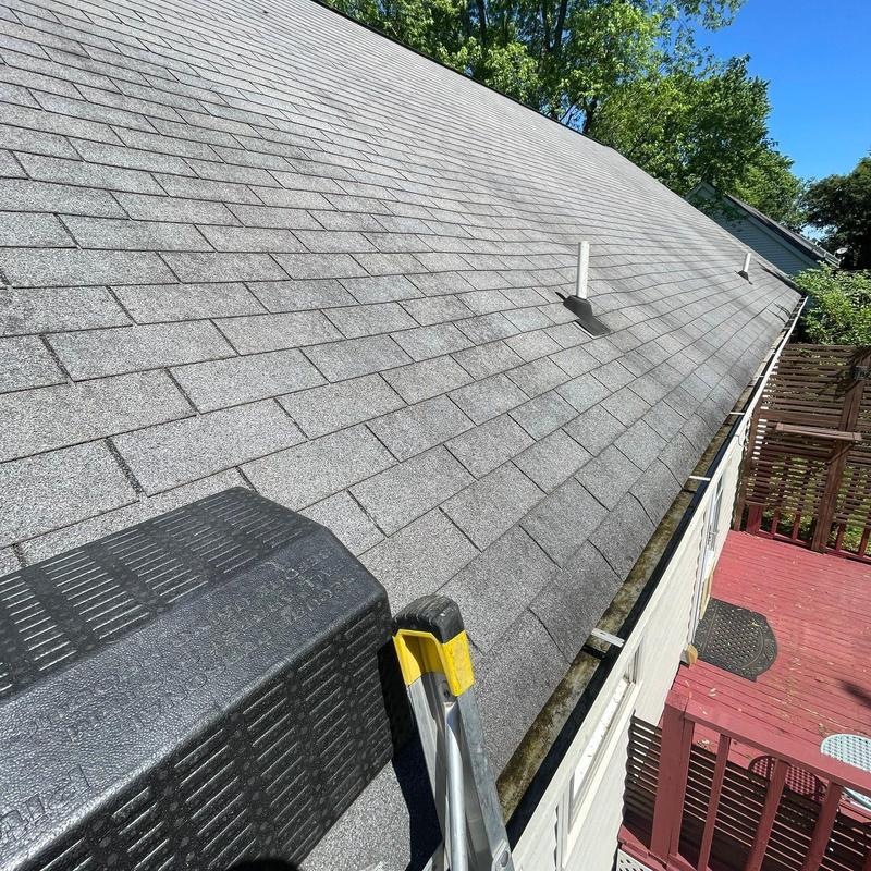 Asphalt shingle roof with drainage and flashing inspection