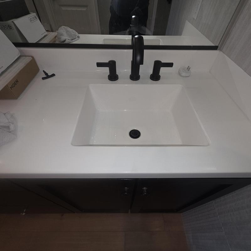 Lavatory sink with new black faucet and handles