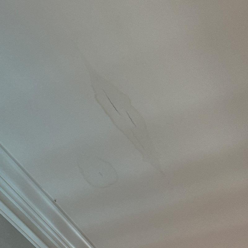 Ceiling water stains and cracks near molding