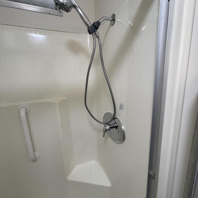 Moen shower valve with new trim and fiberglass surround