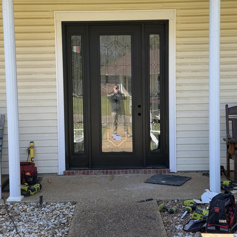 Front entry door with decorative glass panels installation