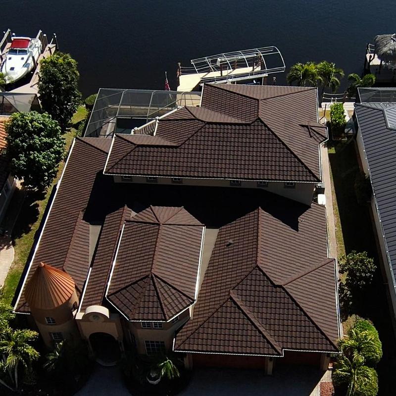 Stonecoated steel roof on waterfront home, Cape Coral FL
