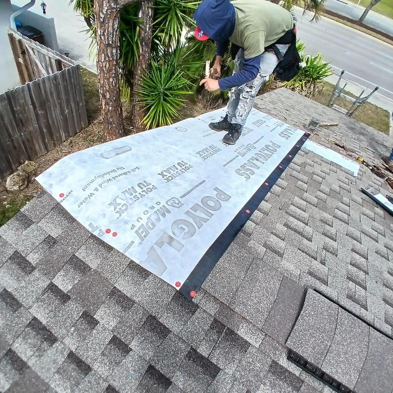 Shingle roof underlayment installation on emergency repair