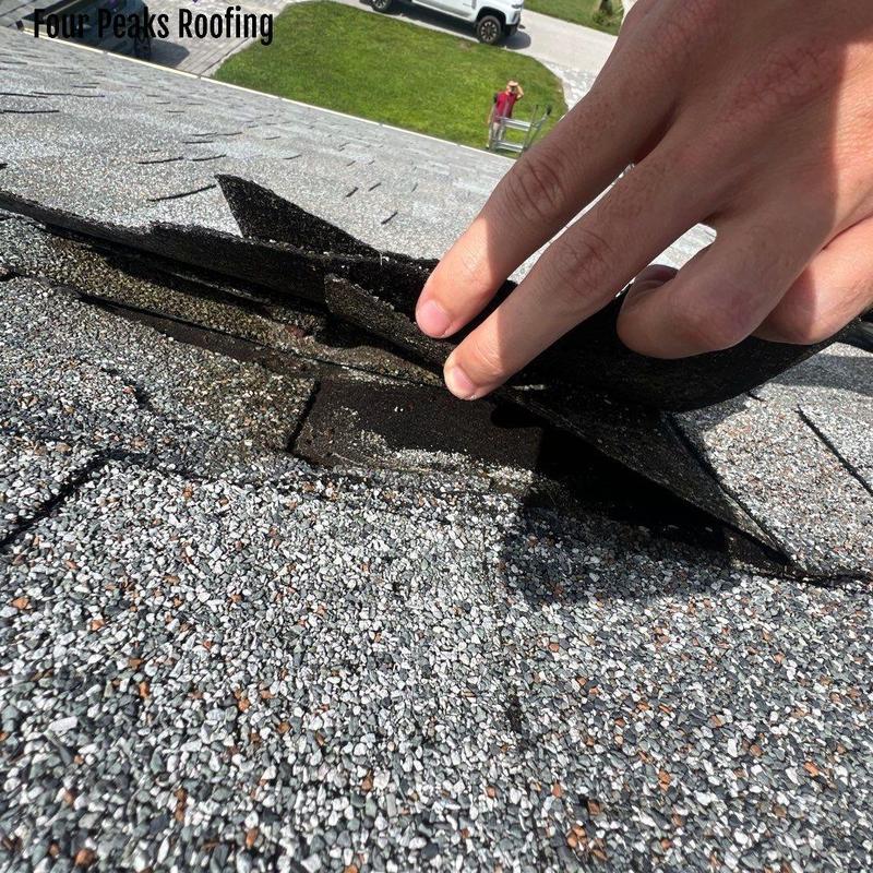 Asphalt shingles inspection showing damage layers