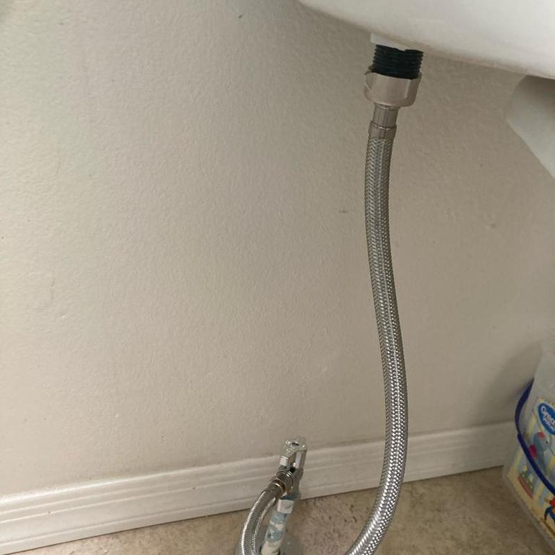 Toilet water supply line with shutoff valve replacement Toilet water supply line with shutoff valve replacement