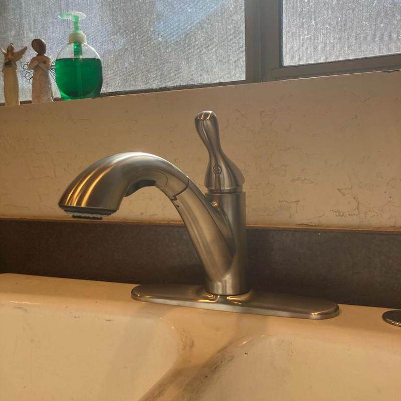 Delta Grant kitchen faucet installed on sink