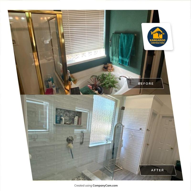 Shower remodel with glass enclosure and tile walls