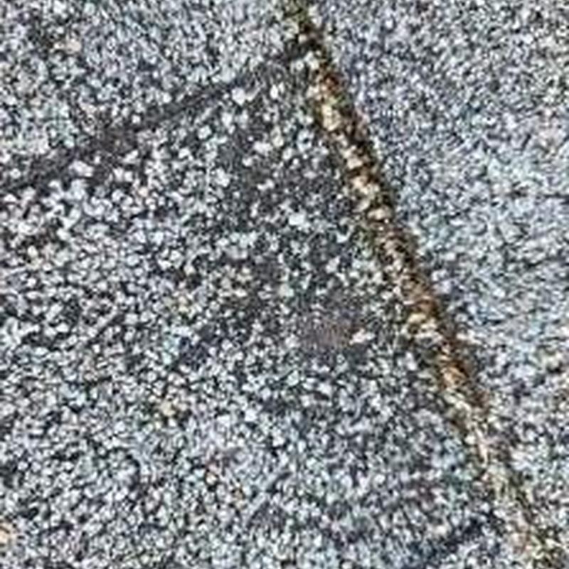 Discontinued shingle with heavy granule loss close-up