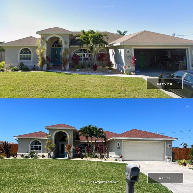 Shingle roof with red shingles on Cape Coral home