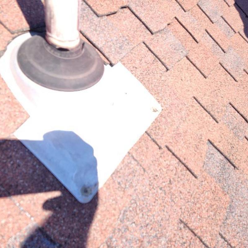 Roof vent flashing with roof shingle inspection and repair