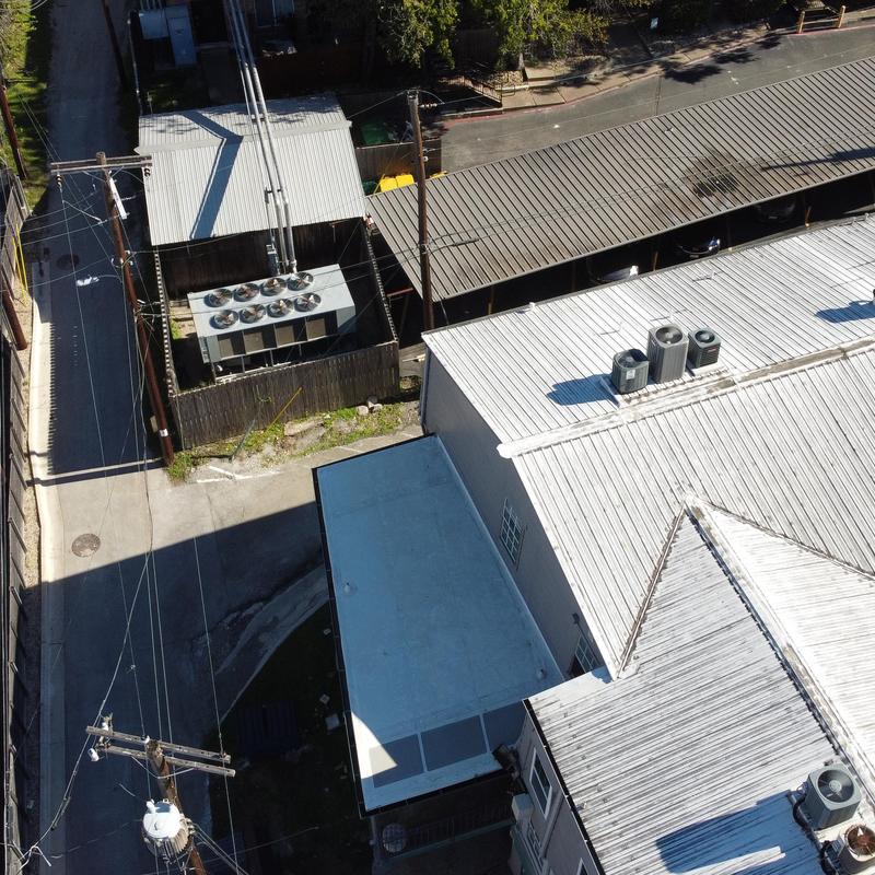 Standing seam galvalume roofing panel on commercial building