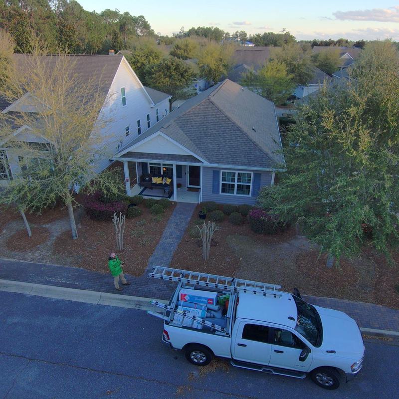 Roof drone inspection after wind storm in neighborhood Roof drone inspection after wind storm in neighborhood