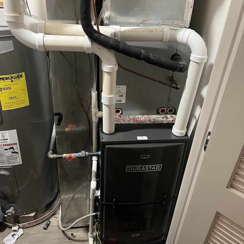 92% efficient Durastar gas furnace installation with PVC piping