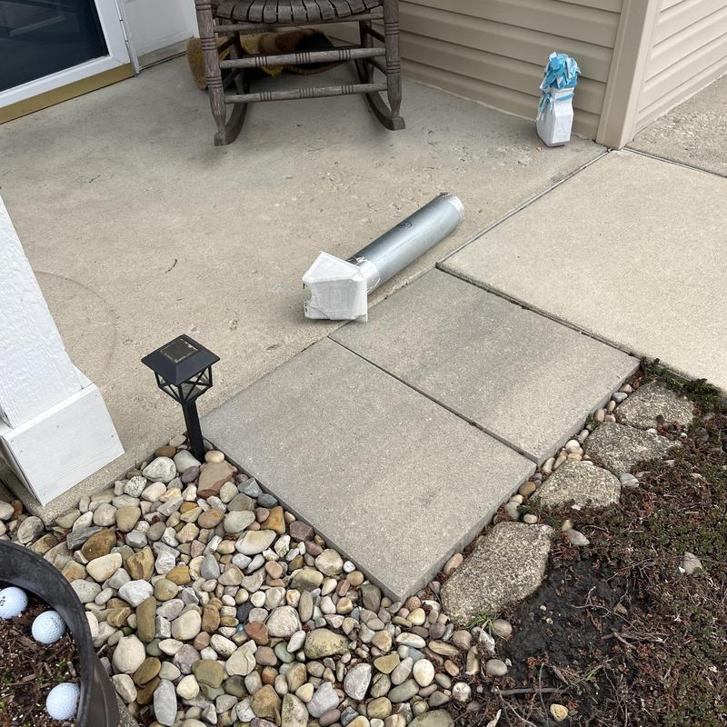 Dryer vent pipe replacement on outdoor patio area Dryer vent pipe replacement on outdoor patio area