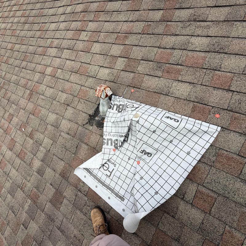 Pipe boot leak with tarp on shingle roof