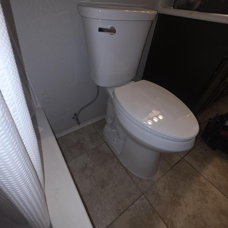 Customer-provided toilet with angle stop and supply line