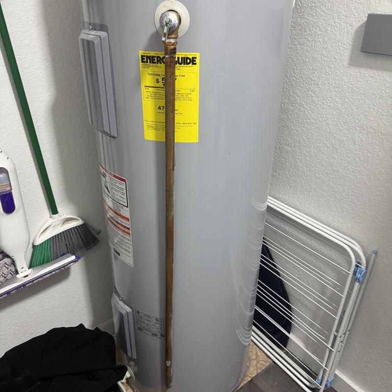 Water heater TMP valve with copper discharge pipe