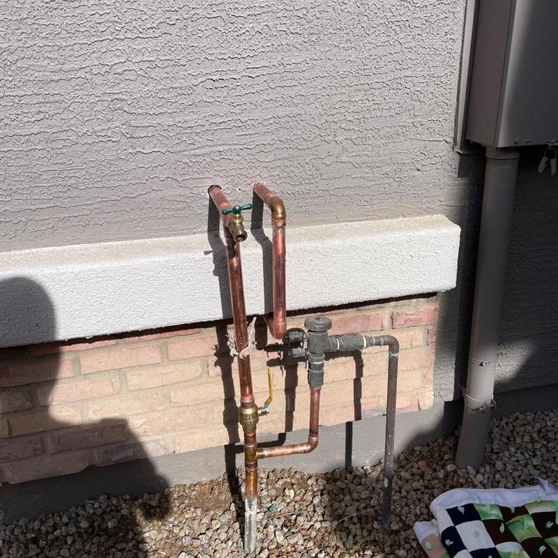 Copper water softener loop and main shutoff valve outside