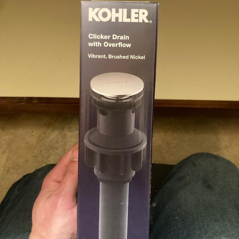 Pop up Kohler drain with overflow box packaging