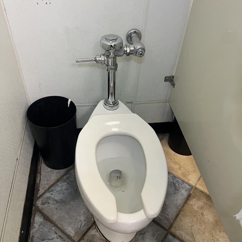 Toilet vacuum breaker and flush valve in office restroom
