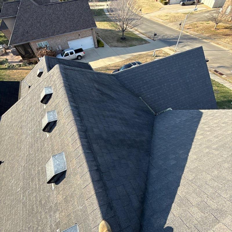 Asphalt shingle roof with storm damage inspection viewpoint