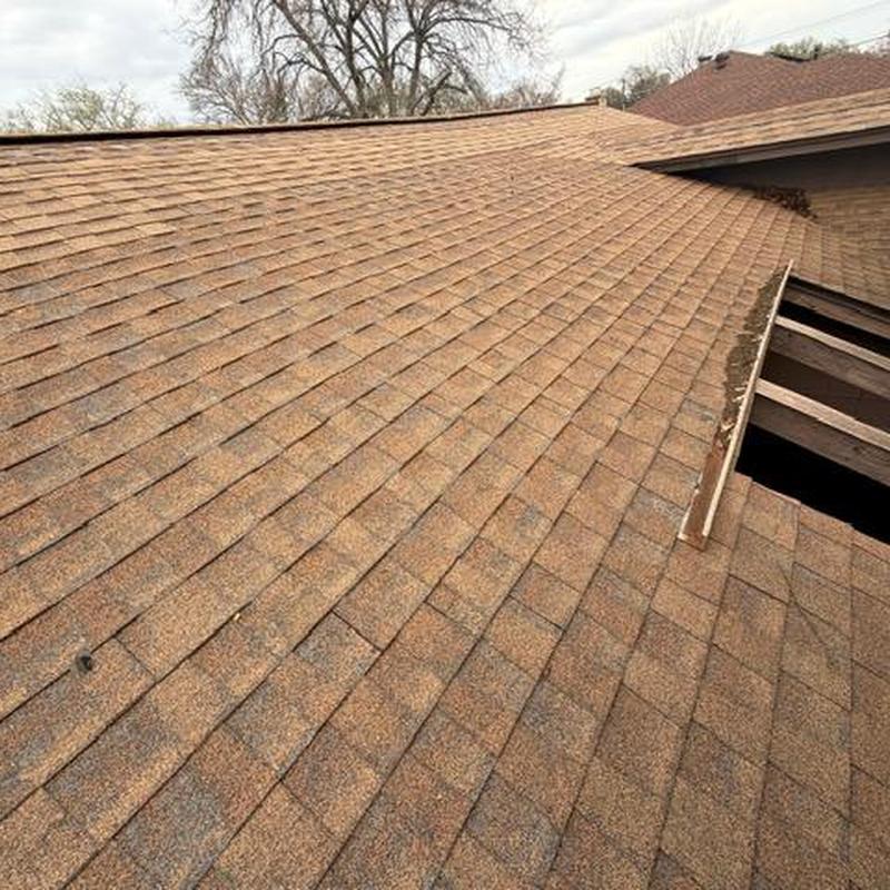 Asphalt shingle roof with exposed underlayment section