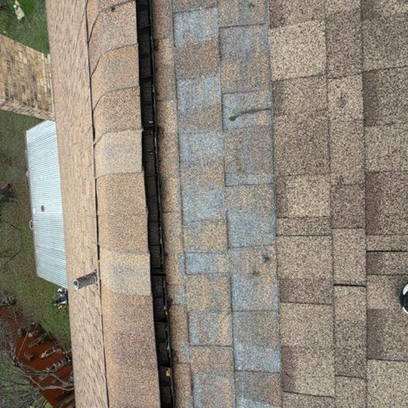 Asphalt roof shingles with visible granule wear