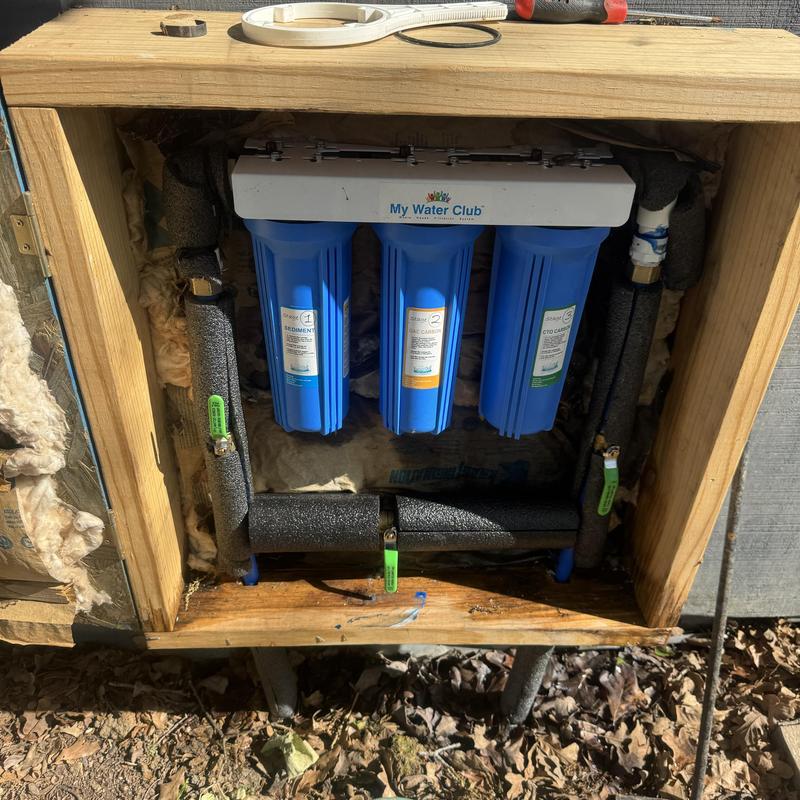 Water filter system with shut off valves and bypass installed